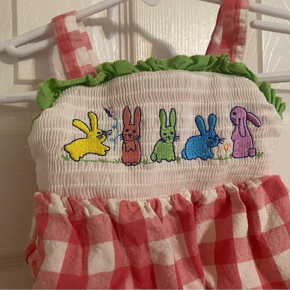 Smocked Gingham Bunny Romper - Picture 4 of 7